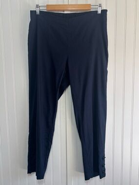 J. Jill Linen Stretch Navy Ankle Pants Button Hem Flat Front Size M Coastal